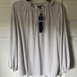 Adrianna Papell ruffle neck button placket top